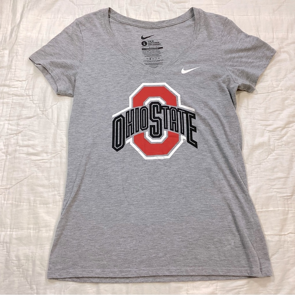 Women’s Nike Ohio State V-Neck Tee Gray Large Slim Fit